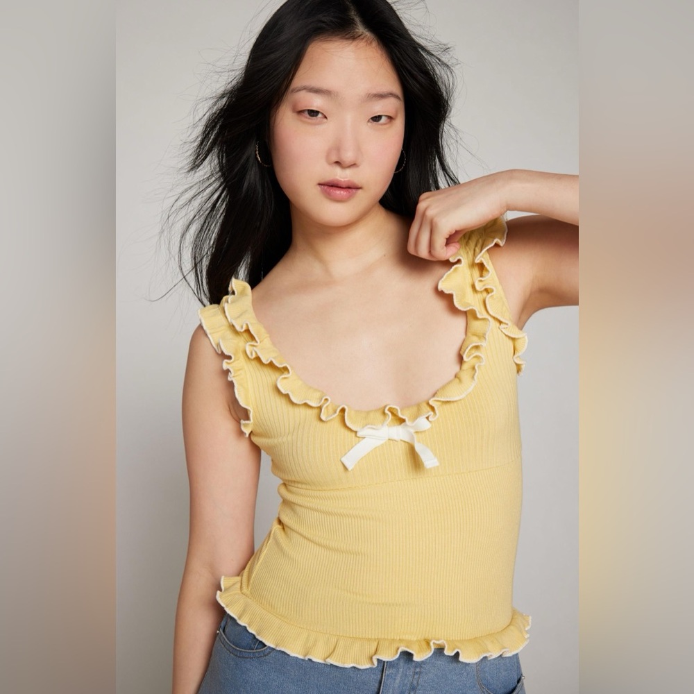 UO Kimchi Blue Darya Bow Ruffle Tank Top